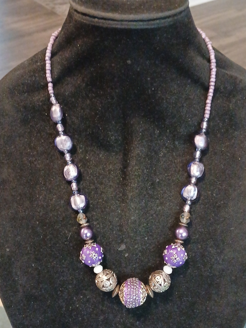Purple Beaded Statement Necklace